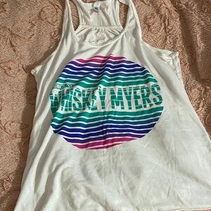 White Tank Top with Teal & Purple Graphic